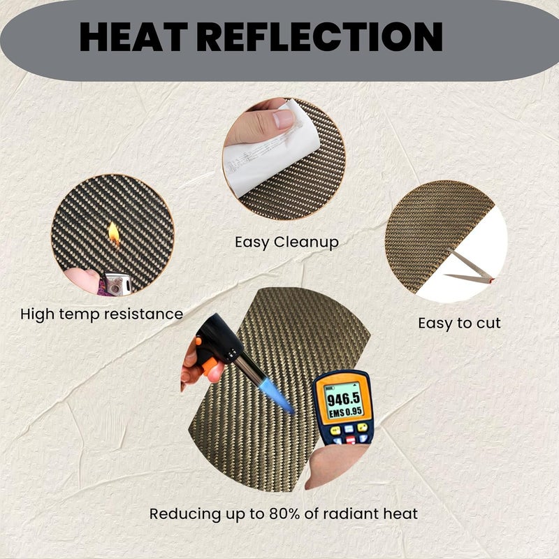 BSTFLEX Reinforced Exhaust Heat Shield Mat 24'' x 24'' with Adhesive Backed Resistant Thermal Barrier for Hose and Auto Use Heat Insulation Sheet - Image 3